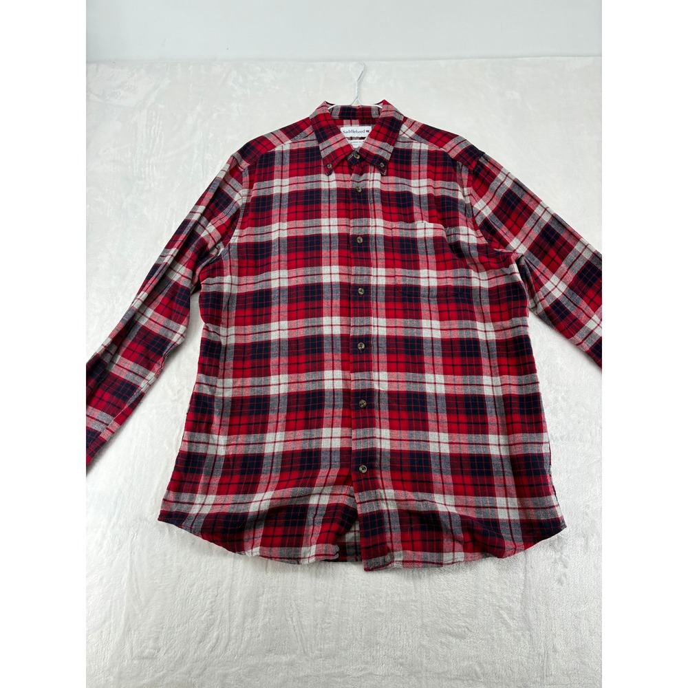 Saddlebred Shirt Mens L Button Down Red Plaid‎ Long Sleeve Classic Fit Flannel